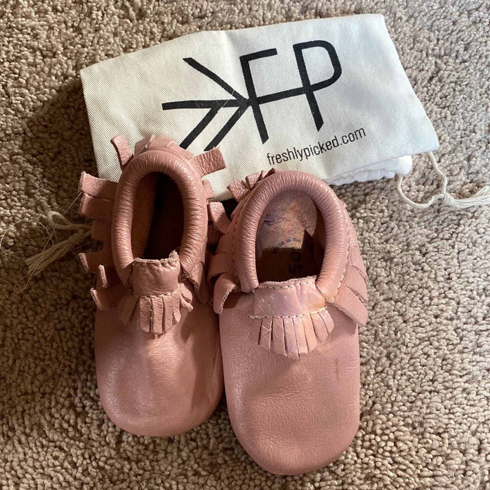 Freshly Picked  Baby Moccasins,   Blush leather